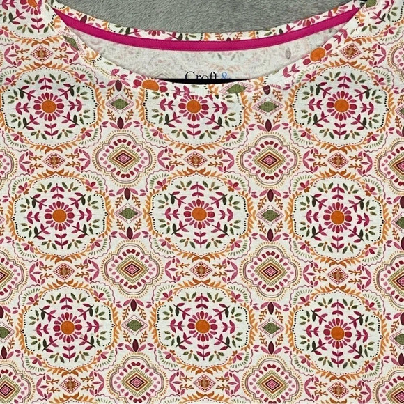 CROFT & Barrow XXL Top Shirt Pink Orange Floral Short Sleeve Round Neck Cotton - Picture 3 of 5